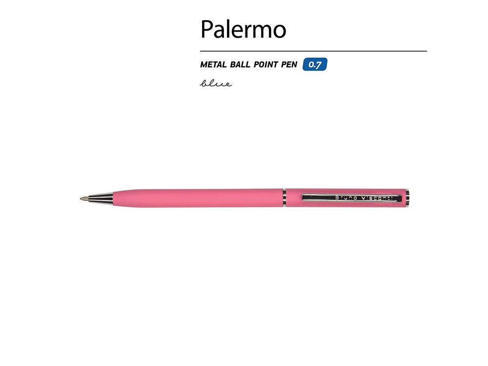 Ручка шариковая автоматическая BrunoVisconti® PALERMO цвет корпуса красный коралловый, soft-touch, 0.7 мм, розовый, серебристый