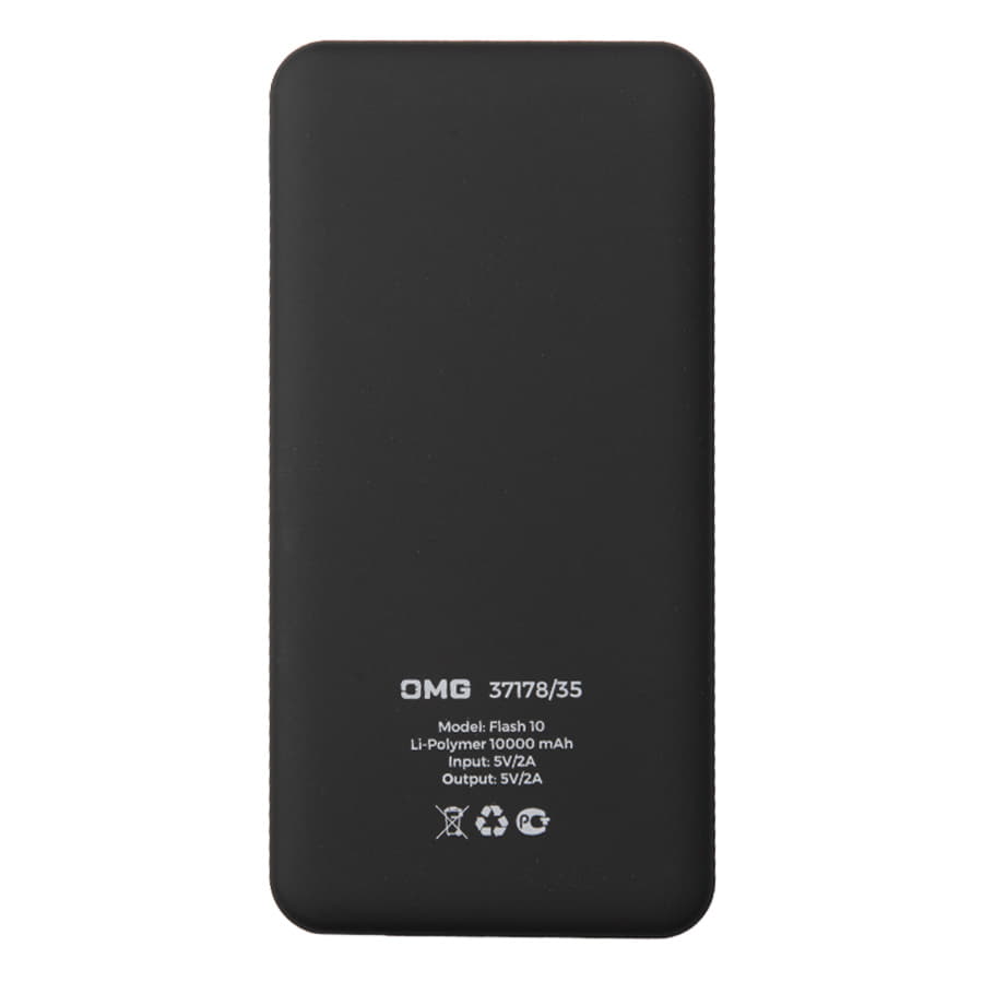 Универсальный аккумулятор Flash 10 (10000 мАч) с подсветкой и soft touch,черный,13,7х6,87х1,55см