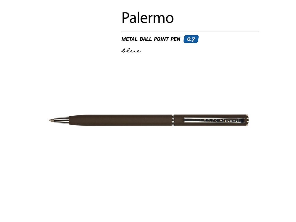 Ручка шариковая автоматическая BrunoVisconti® PALERMO цвет корпуса коричневый, soft-touch, 0.7 мм, коричневый, серебристый