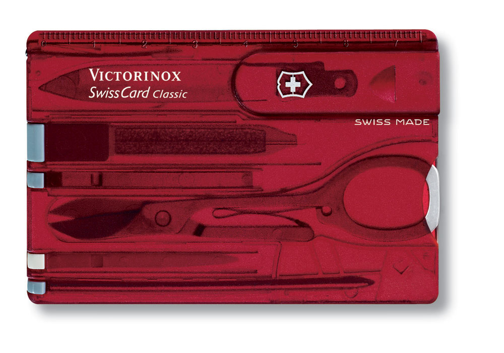 Швейцарская карточка VICTORINOX SwissCard Classic, 10 функций, полупрозрачная красная, красный прозрачный