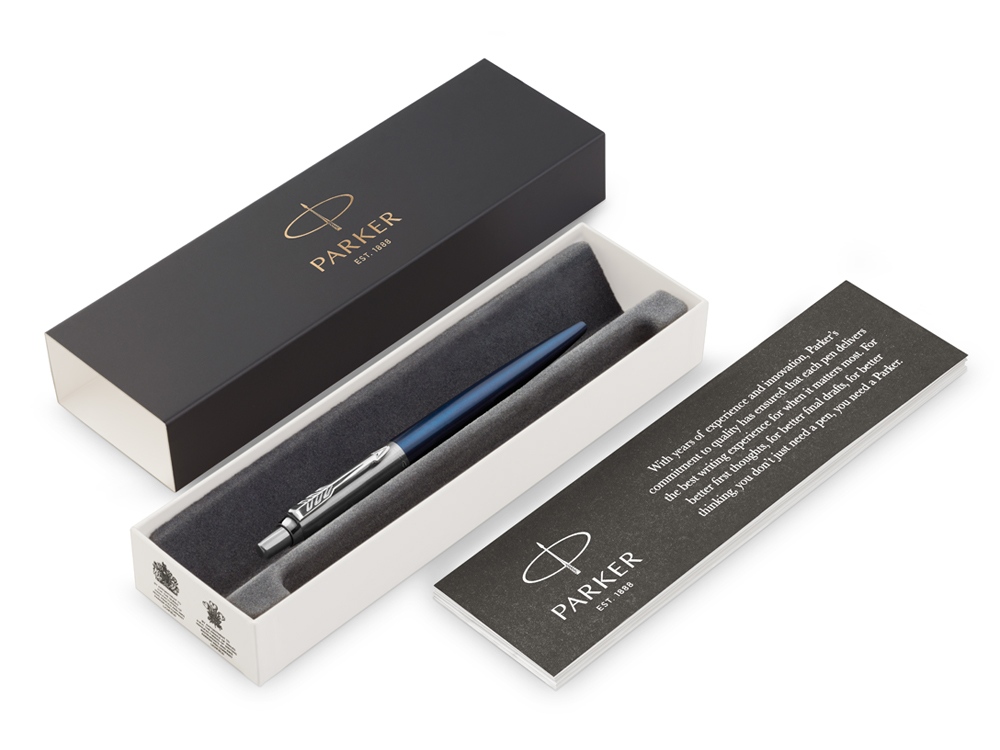 Шариковая ручка Parker Jotter Essential, Royal Blue CT, стержень: M, цвет чернил : blue или black, синий, серебристый