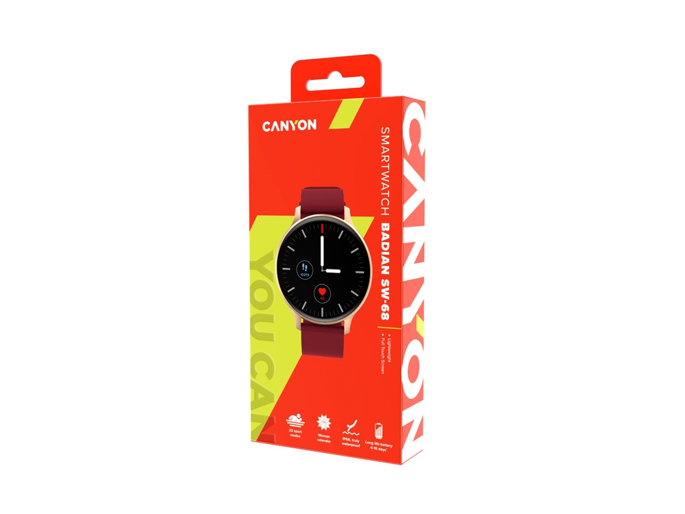 Смарт-часы Canyon SW-68  Badian, IP68, темно-красный (Р)