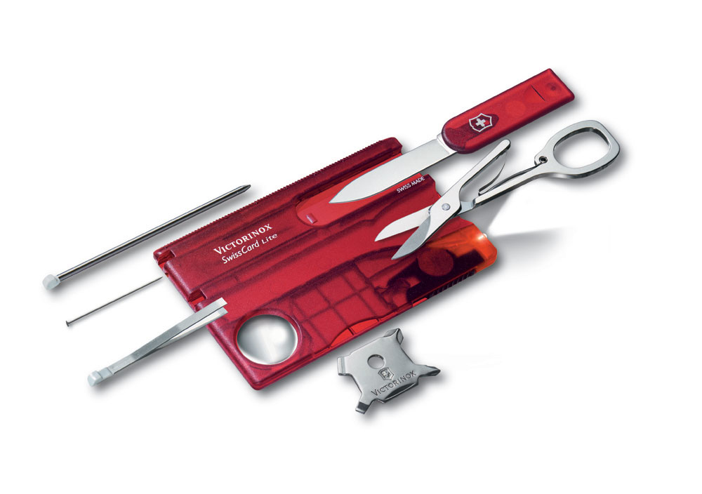 Швейцарская карточка VICTORINOX SwissCard Lite, 13 функций, полупрозрачная красная, красный прозрачный
