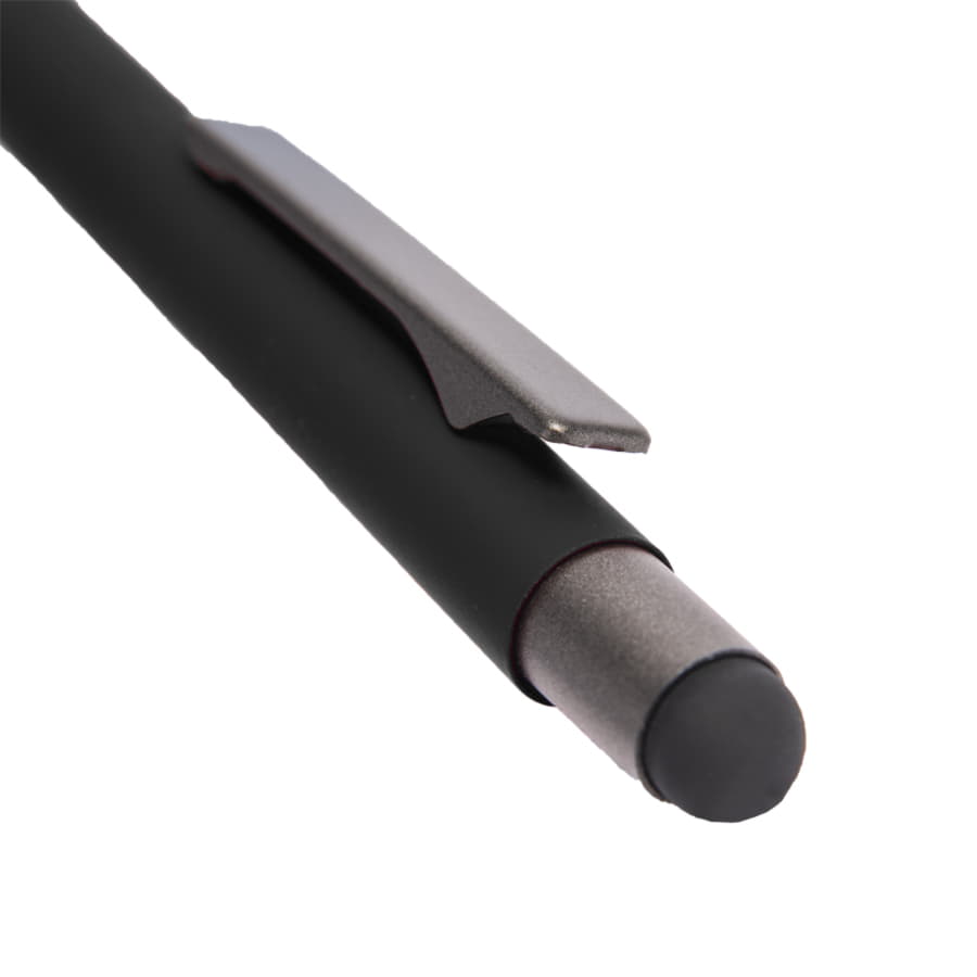 Ручка шариковая FACTOR GRIP со стилусом, черный/темно-серый, металл, пластик, пробка, софт-покрытие
