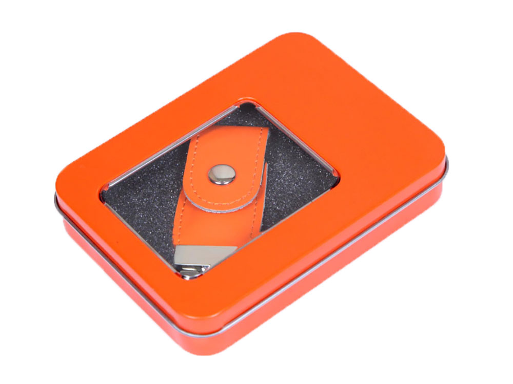 Металлическая коробочка G04 оранжевого цвета с прозрачным окошком, оранжевый