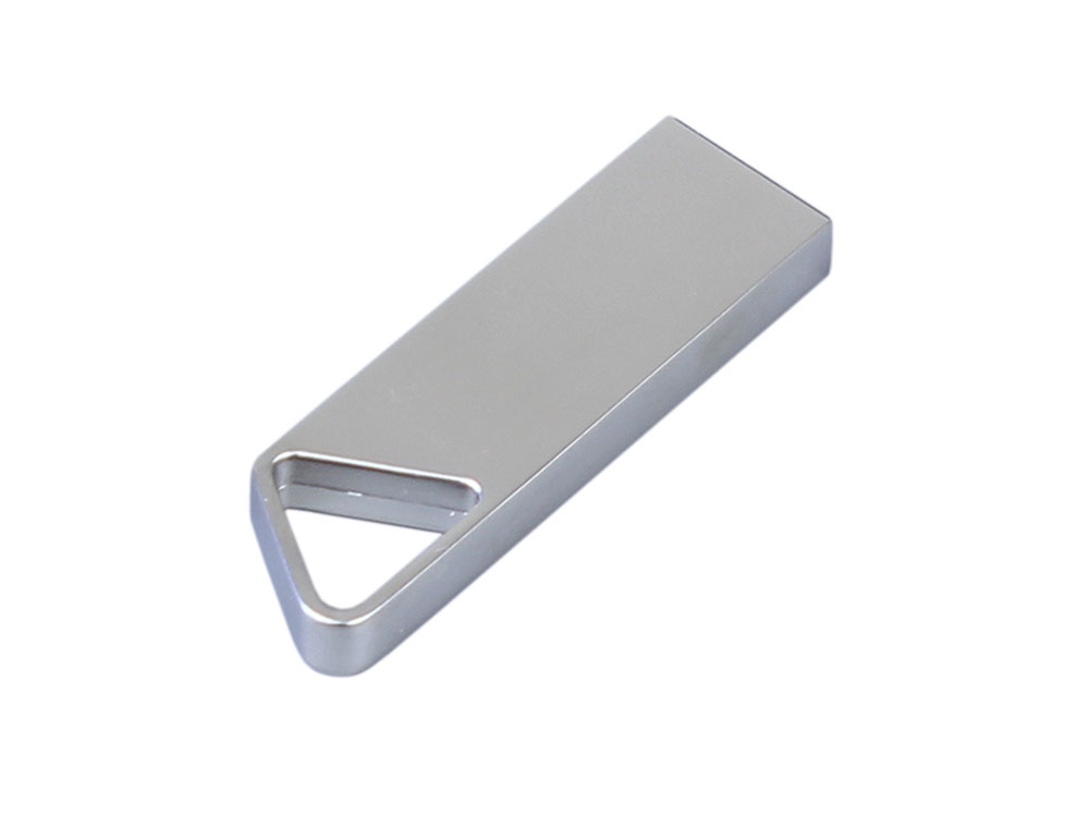 USB 2.0-флешка на 4 Гб с мини чипом, компактный дизайн, отверстие треугольной формы для цепочки, серебристый