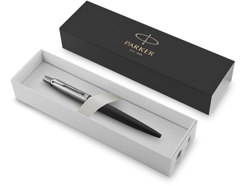 Шариковая ручка Parker Jotter Essential, Satin Black CT, стержень: M, цвет чернил : blue или black, черный, серебристый