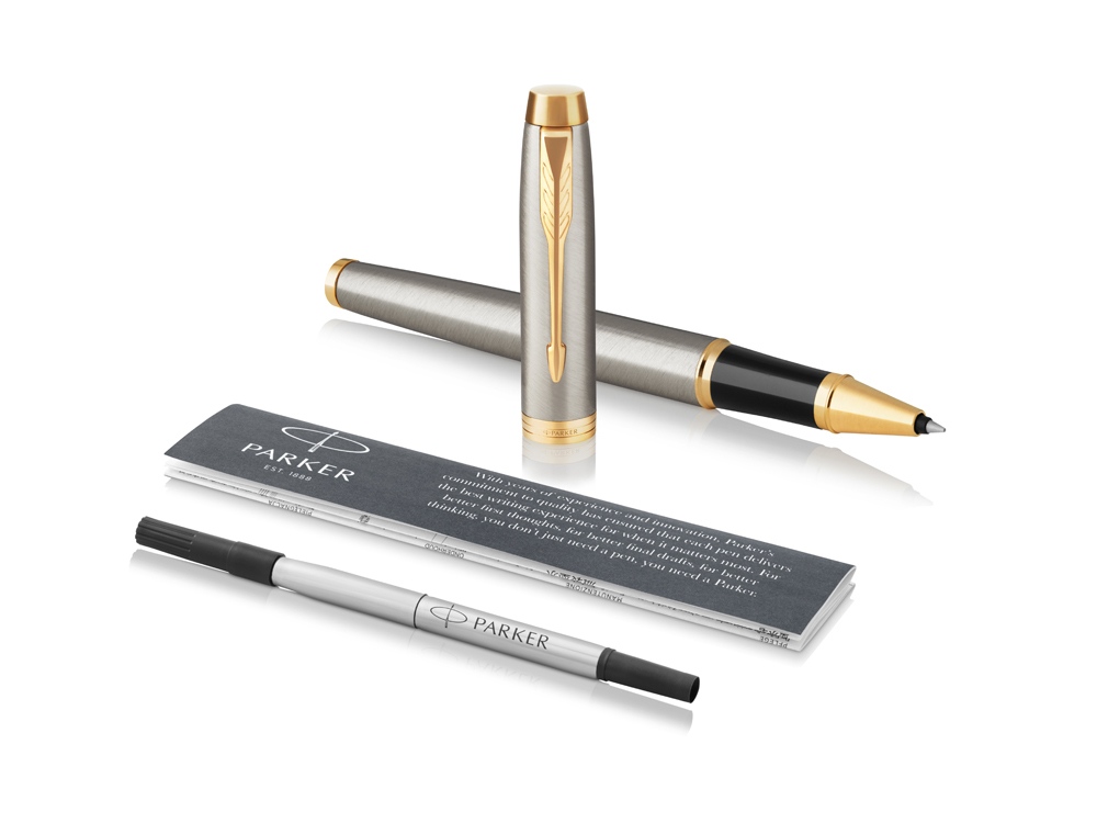 Ручка роллер Parker IM Core Brushed Metal GT, серебристый/золотистый, серый, золотистый