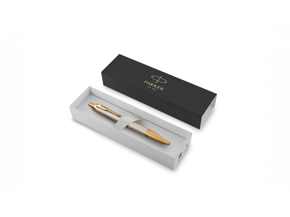 Шариковая ручка Parker IM Premium Warm Silver (grey)  GT, стержень: M, цвет чернил: blue, в подарочной упаковке., серый, золотистый, серебристый