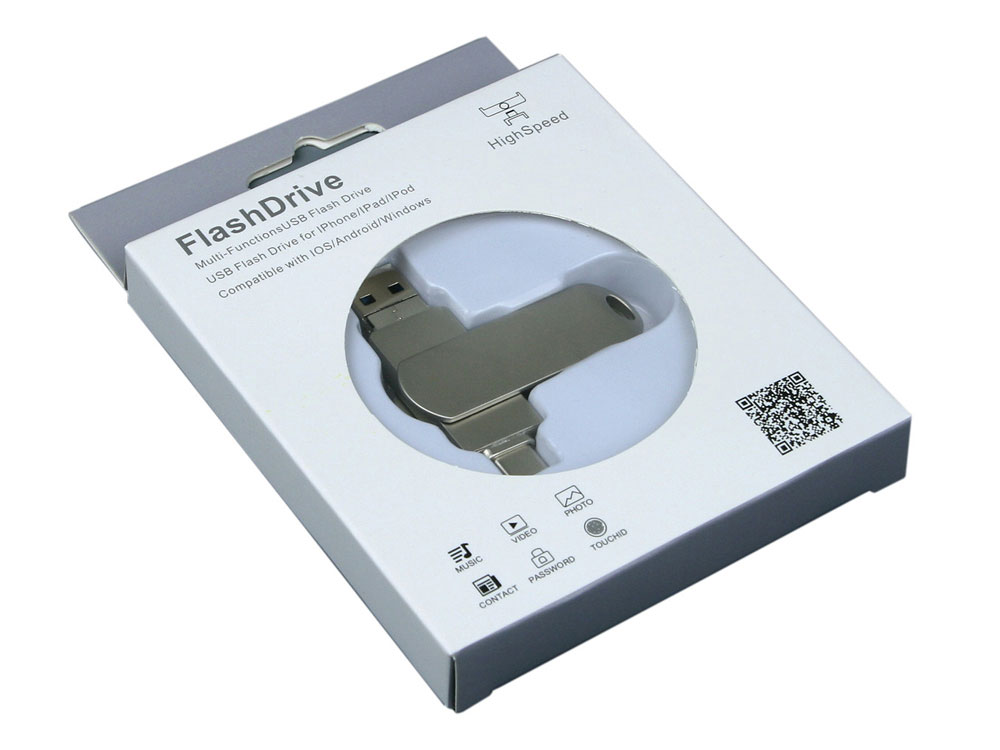 Металлическая флешка для айфона 3 в 1 (i-flash_TYPEC_3_in_1.32.S, I= 32 Гб USB 3.0, Металлический корпус. Без перс.), серебристый