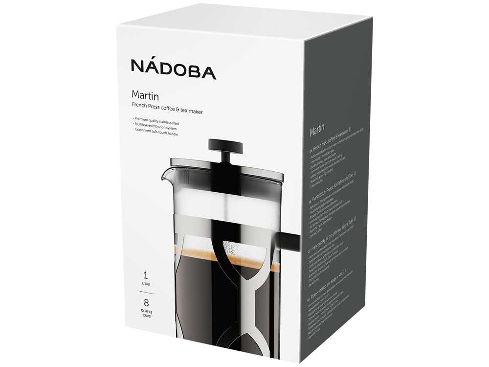 Френч-пресс 1 л, NADOBA, серия MARTIN, серебристый, черный