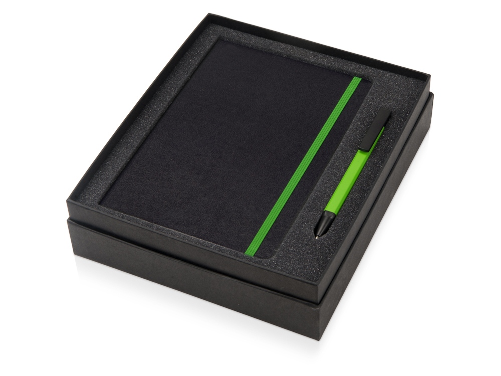 Подарочный набор Jacque с ручкой-подставкой и блокнотом А5, зеленое яблоко, черный, зеленое яблоко
