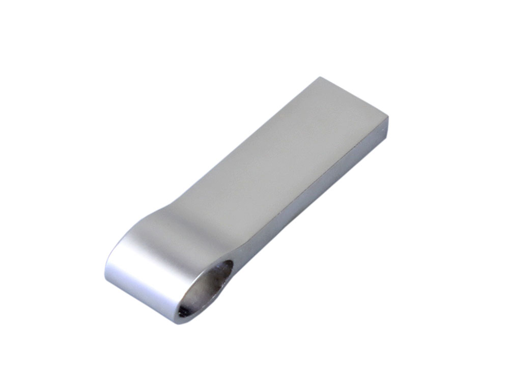 USB 2.0-флешка на 16 Гб с мини чипом, компактный дизайн, боковое отверстие для цепочки, серебристый