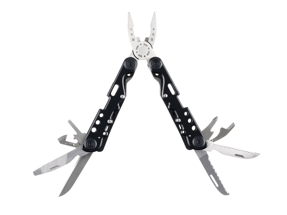 Мультитул Stinger, 105x40 мм, 13 функций, сталь, чёрно-серебристый, в комплекте нейлоновый чехол, черный, серебристый