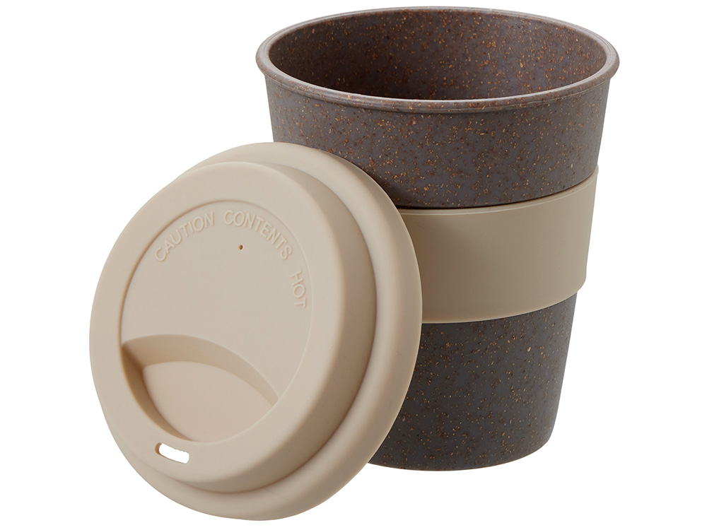 Стакан с силиконовой крышкой Cafe, beige, бежевый, серый