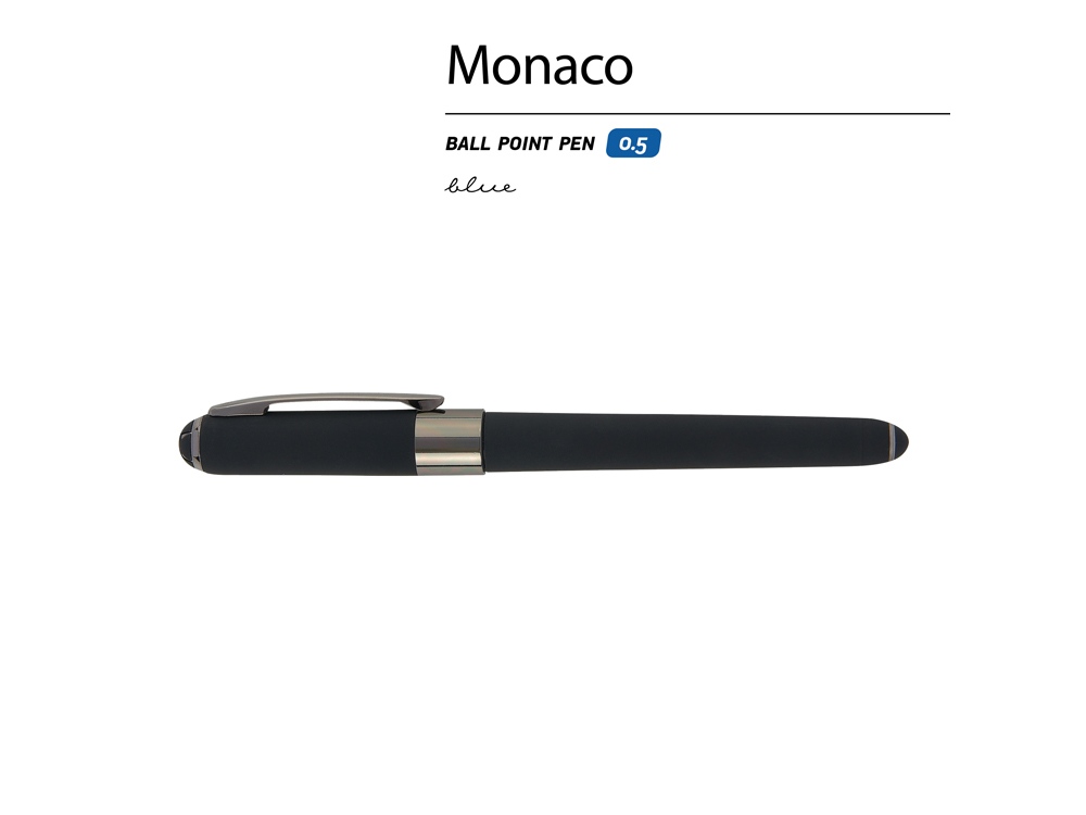 Ручка пластиковая шариковая Monaco, 0,5мм, синие чернила, черный/вороненая сталь, черный, темно-серый