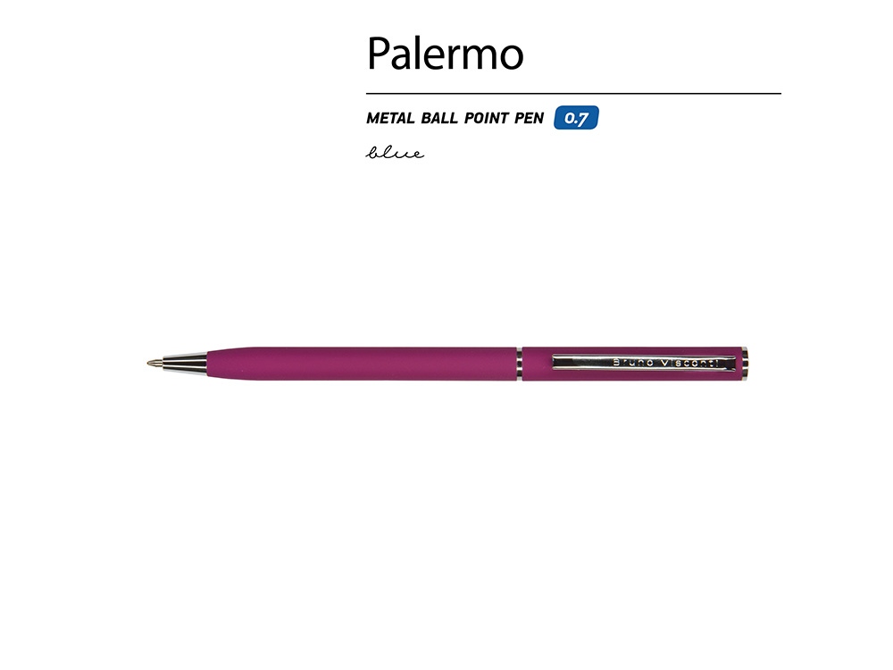Ручка шариковая автоматическая BrunoVisconti® PALERMO цвет корпуса бордовый, soft-touch, 0.7 мм, бордовый, серебристый