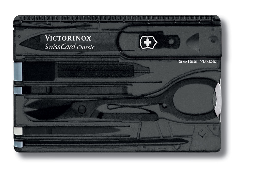 Швейцарская карточка VICTORINOX SwissCard Classic, 10 функций, полупрозрачная чёрная, черный полупрозрачный