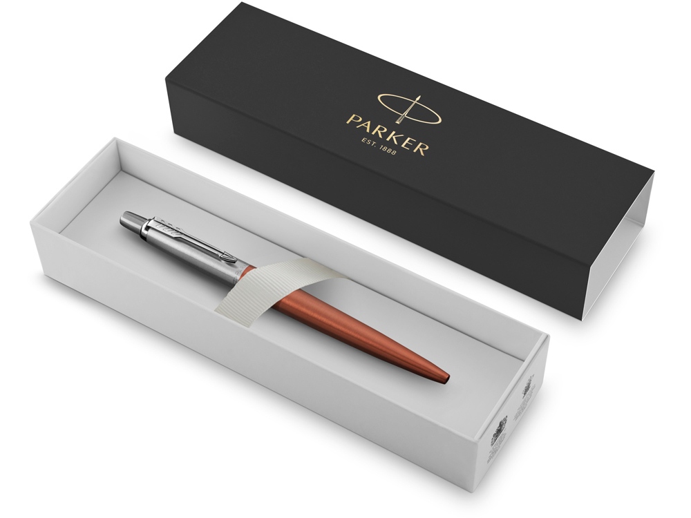 Шариковая ручка Parker Jotter Essential, Chelsea Orange CT, стержень: Mblue, оранжевый, серебристый