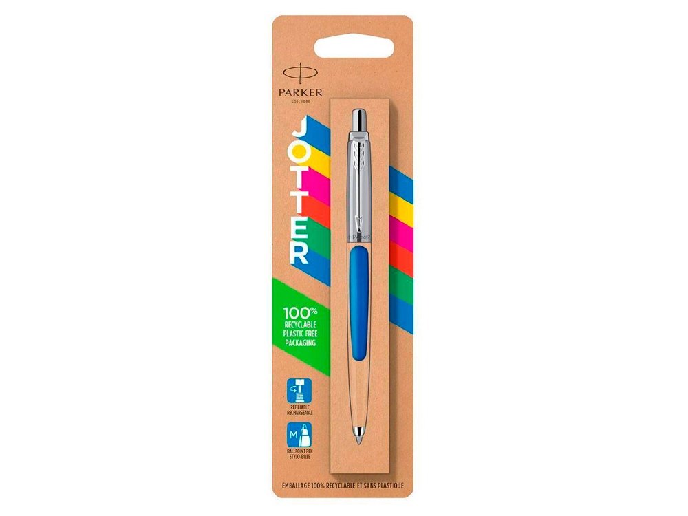 Шариковая ручка Parker Jotter ORIGINALS BLUE CT, стержень: M blue ЭКО-УПАКОВКА, синий, серебристый
