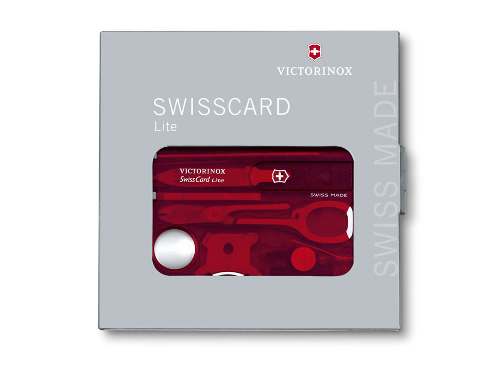 Швейцарская карточка VICTORINOX SwissCard Lite, 13 функций, полупрозрачная красная, красный прозрачный