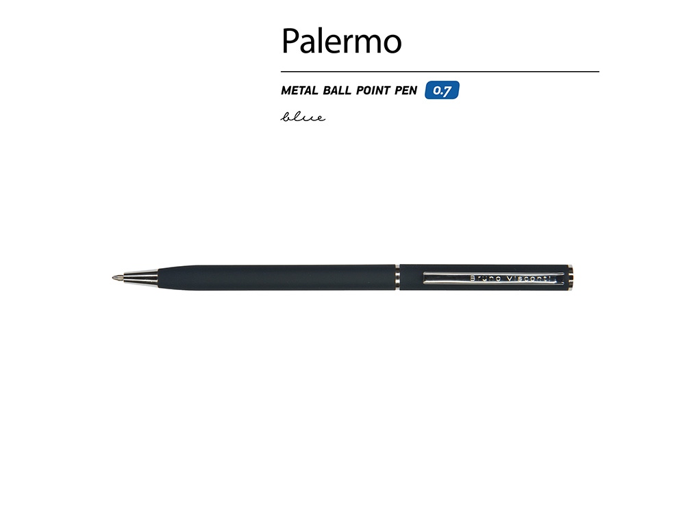 Ручка шариковая автоматическая BrunoVisconti® PALERMO цвет корпуса сине-черный, soft-touch, 0.7 мм, темно-синий, серебристый