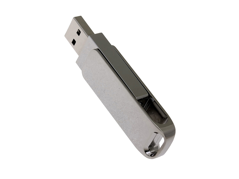 USB 3.0- флешка на 256 Гб поворотный механизм 2 в 1, c дополнительным разъемом Type-C с одноцветным металлическим клипом, серебристый