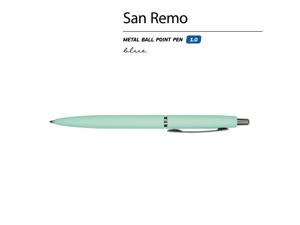 Ручка металлическая шариковая San Remo, софт-тач, 1.0 мм, мятный, зеленый