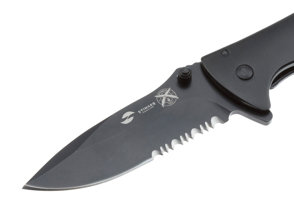 Нож складной Stinger, 80 мм, (чёрный), материал рукояти: сталь/алюминий (чёрный), черный