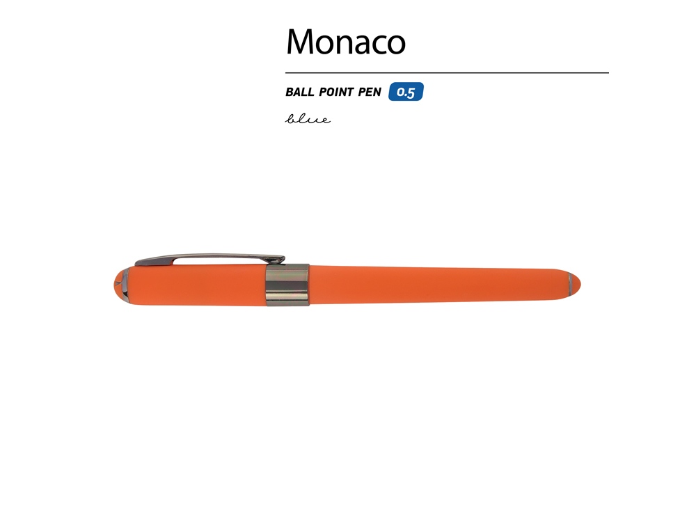 Ручка пластиковая шариковая Monaco, 0,5мм, синие чернила, оранжевый/вороненая сталь, оранжевый, темно-серый