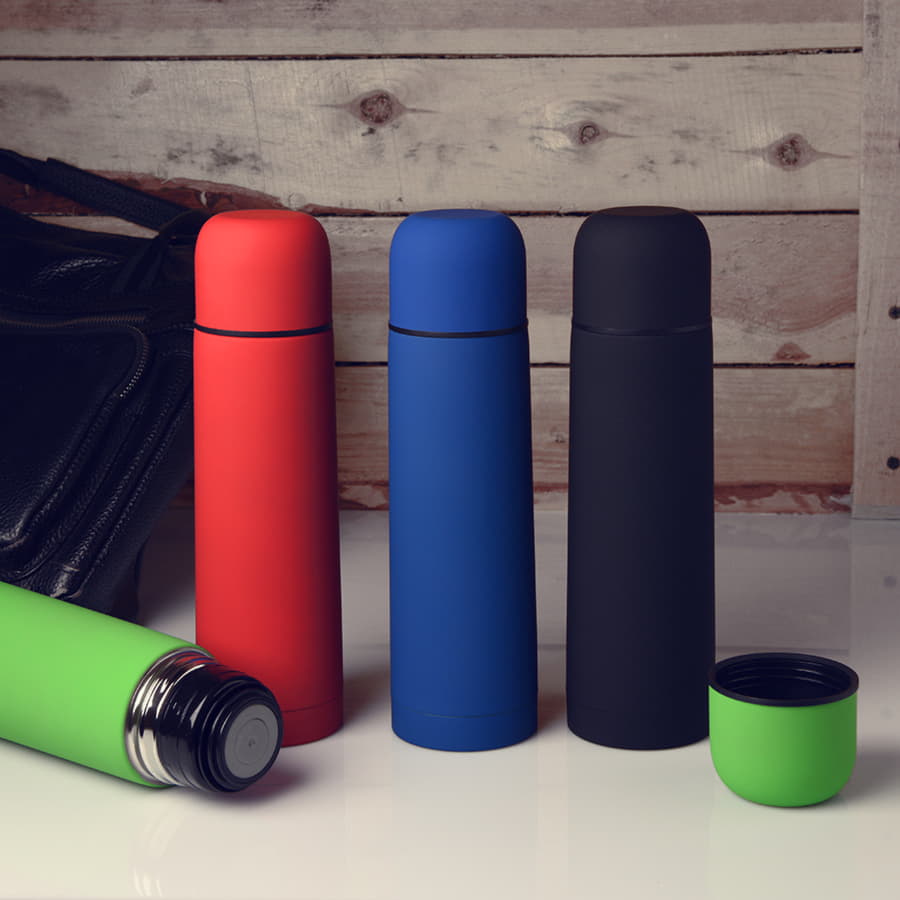 Термос вакуумный "Flask",сталь с покрытием софт тач, красный, 500 мл.