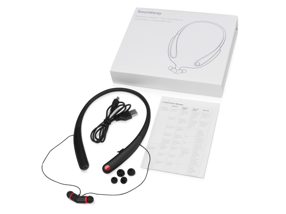 Беспроводные наушники с микрофоном Soundway, черный/красный, черный, красный