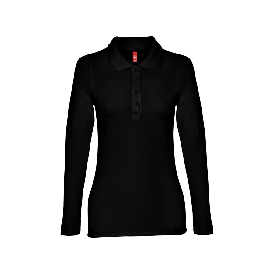 Рубашка-поло женская BERN WOMEN, длинный рукав, чёрный, 2XL, 100% хлопок, плотность 210 г/м2
