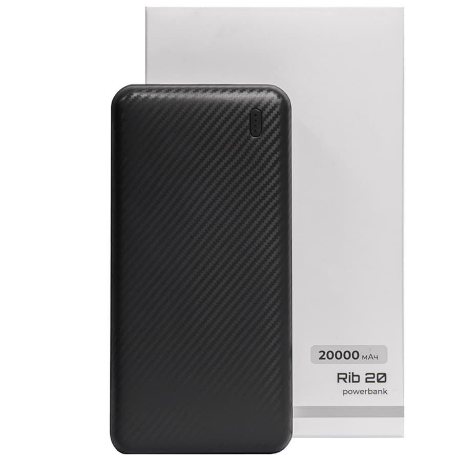 Универсальный аккумулятор Rib 20 (20000 мАч), черный, 14,1х6.9х2,8 см