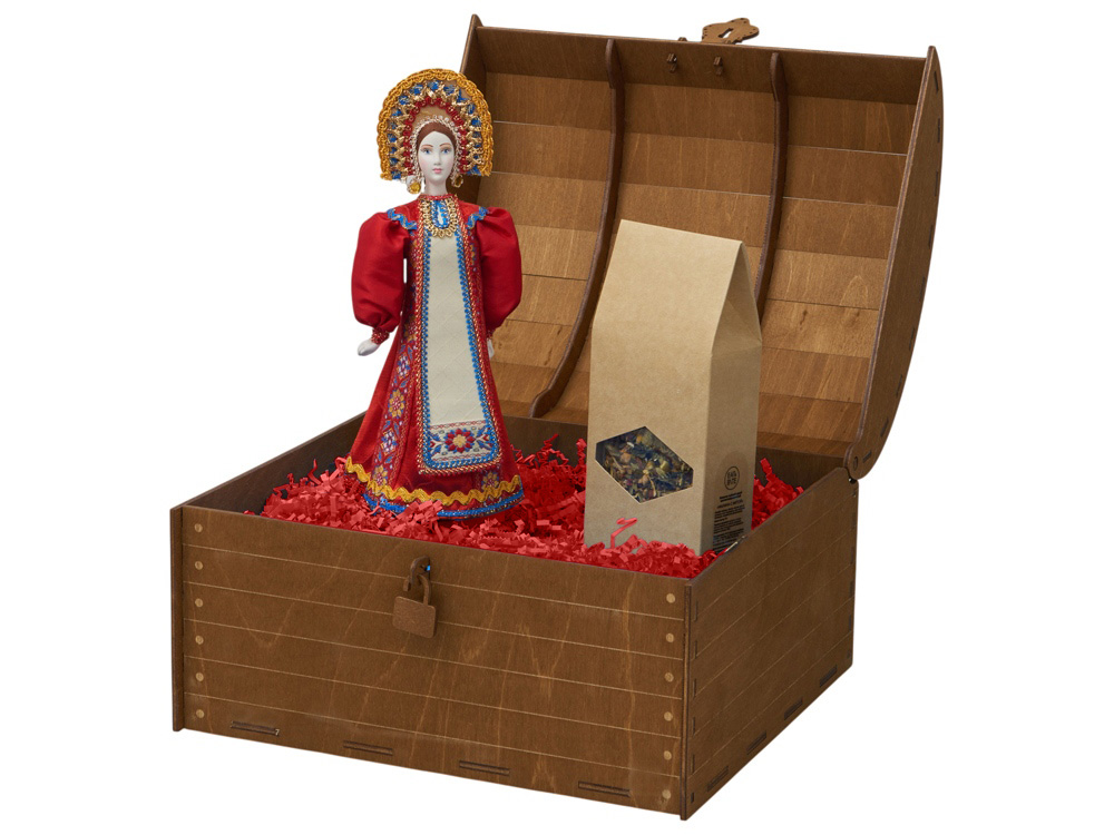 Подарочный набор: кукла фарфоровая, чай Малина с мятой, красный, красный, голубой, коричневый, разноцветный