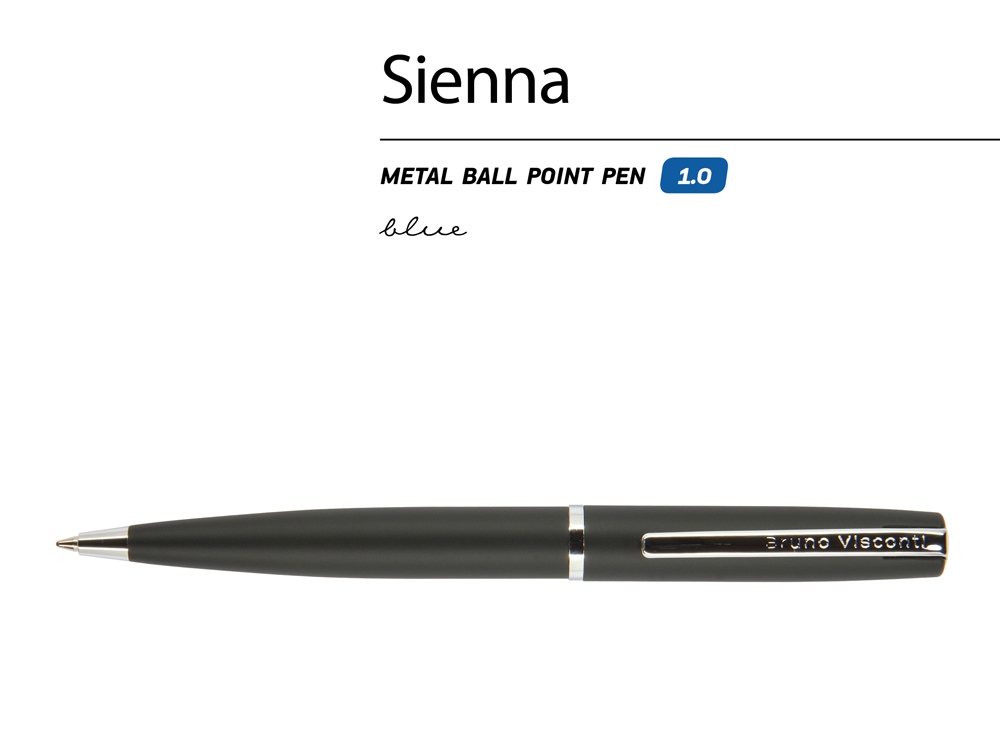 Ручка Sienna шариковая  автоматическая, черный металлический корпус soft-touch, 1.0 мм, синяя