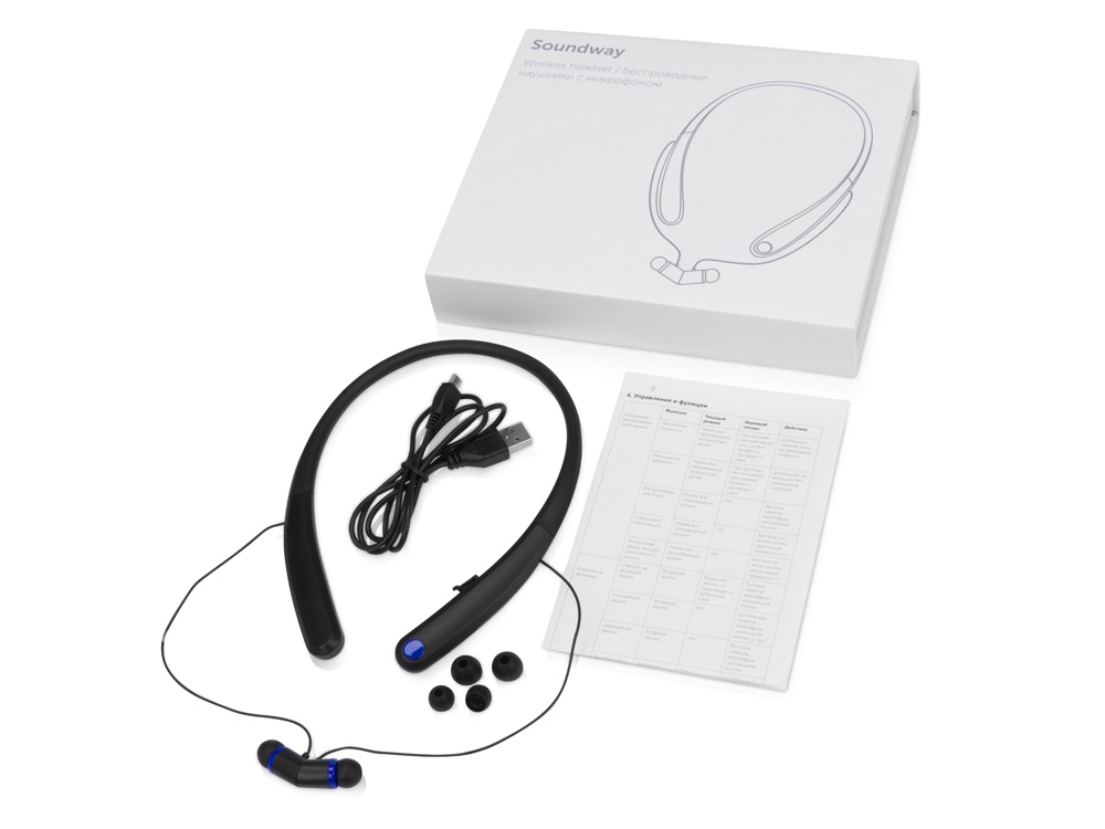 Беспроводные наушники с микрофоном Soundway, черный/синий, черный, синий
