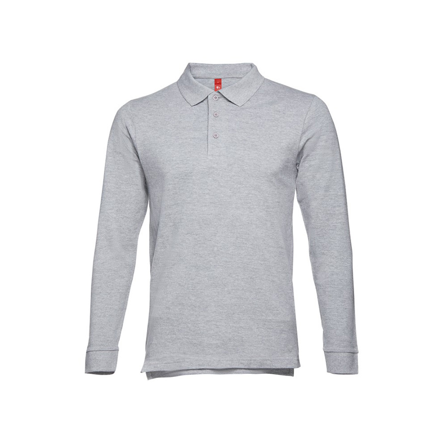 Рубашка-поло мужская BERN, длинный рукав, серый меланж, 2XL, 85% хлопок, 15% вискоза,  плотность 210 г/м2
