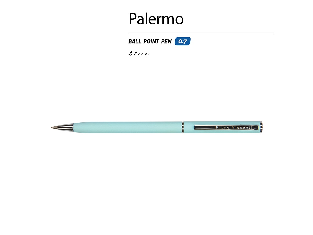 Ручка шариковая автоматическая BrunoVisconti® PALERMO цвет корпуса голубой, soft-touch, 0.7 мм, голубой, серебристый