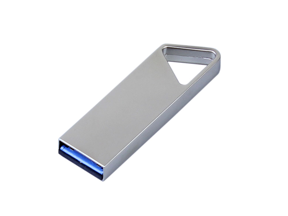 USB 2.0-флешка на 4 Гб с мини чипом, компактный дизайн, отверстие треугольной формы для цепочки, серебристый