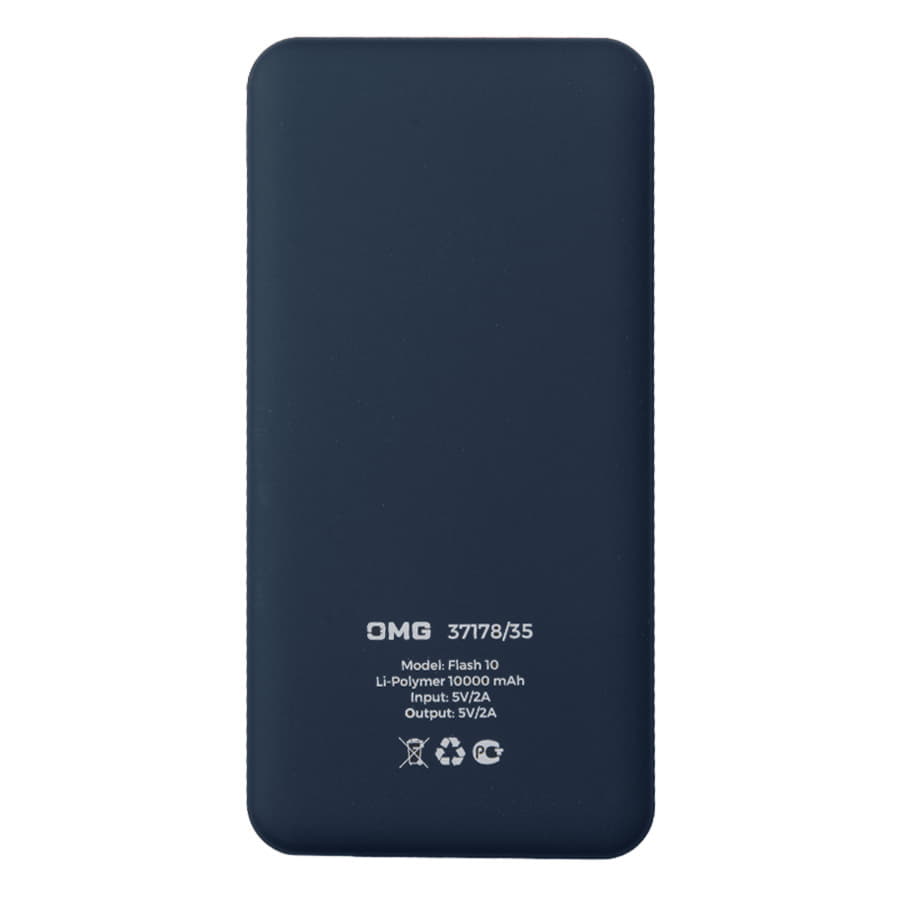 Универсальный аккумулятор Flash 10 (10000 мАч) с подсветкой и soft touch,синий,13,7х6,87х1,55 см