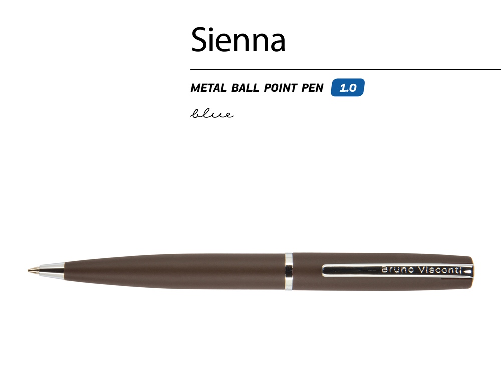 Ручка Sienna шариковая  автоматическая, коричневый металлический корпус soft-touch, 1.0 мм, синяя