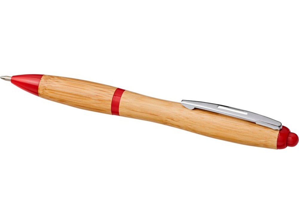 Шариковая ручка Nash из бамбука, натуральный/красный, натуральный, красный