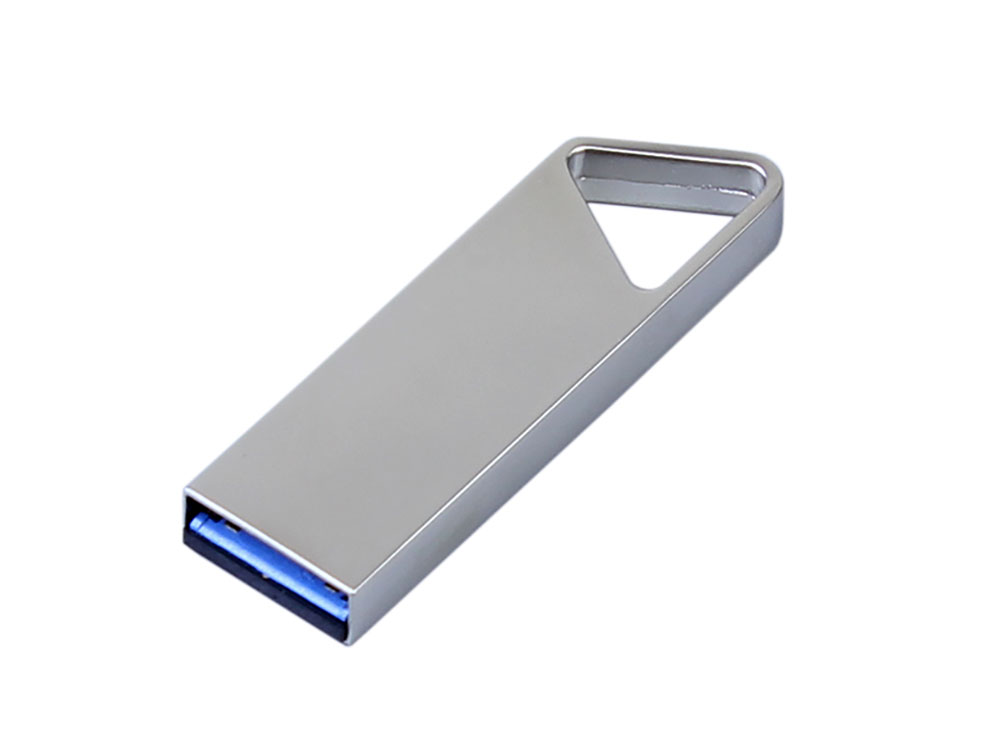 USB 3.0-флешка на 64 Гб с мини чипом, компактный дизайн, отверстие треугольной формы для цепочки, серебристый