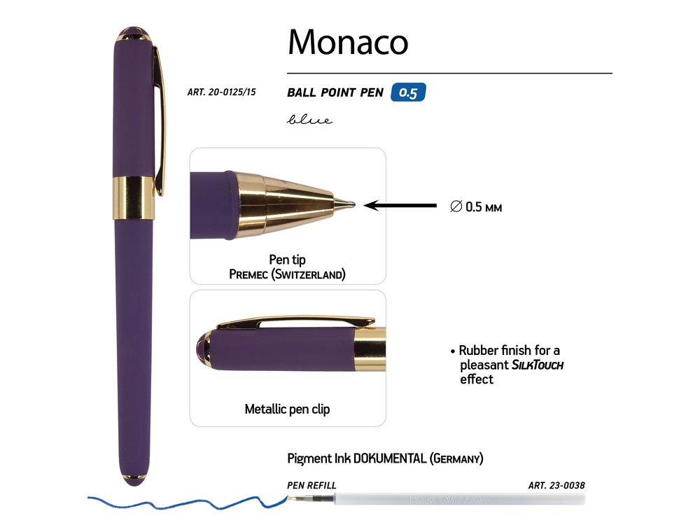 Ручка пластиковая шариковая Monaco, 0,5мм, синие чернила, виноградный, фиолетовый