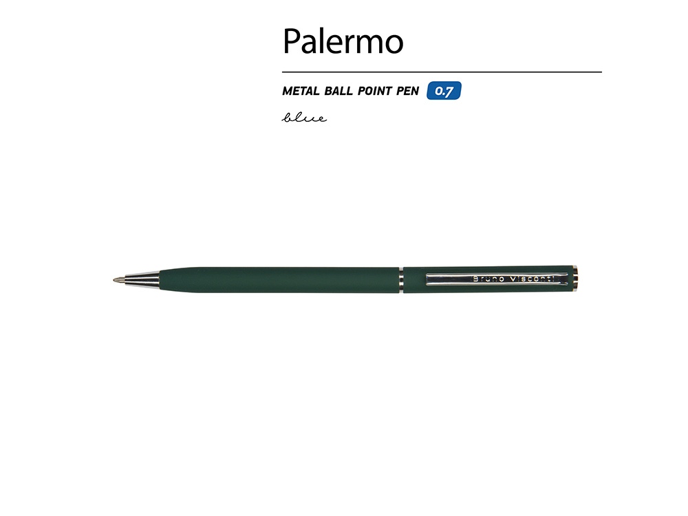 Ручка шариковая автоматическая BrunoVisconti® PALERMO цвет корпуса зеленый, soft-touch, 0.7 мм, зеленый, серебристый