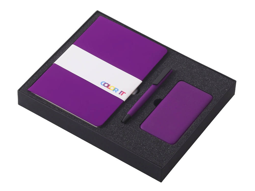 Подарочный набор c блокнотом С2, ручкой и повербанком 5000 mAh, фиолетовый, фиолетовый, фиолетовый, фиолетовый
