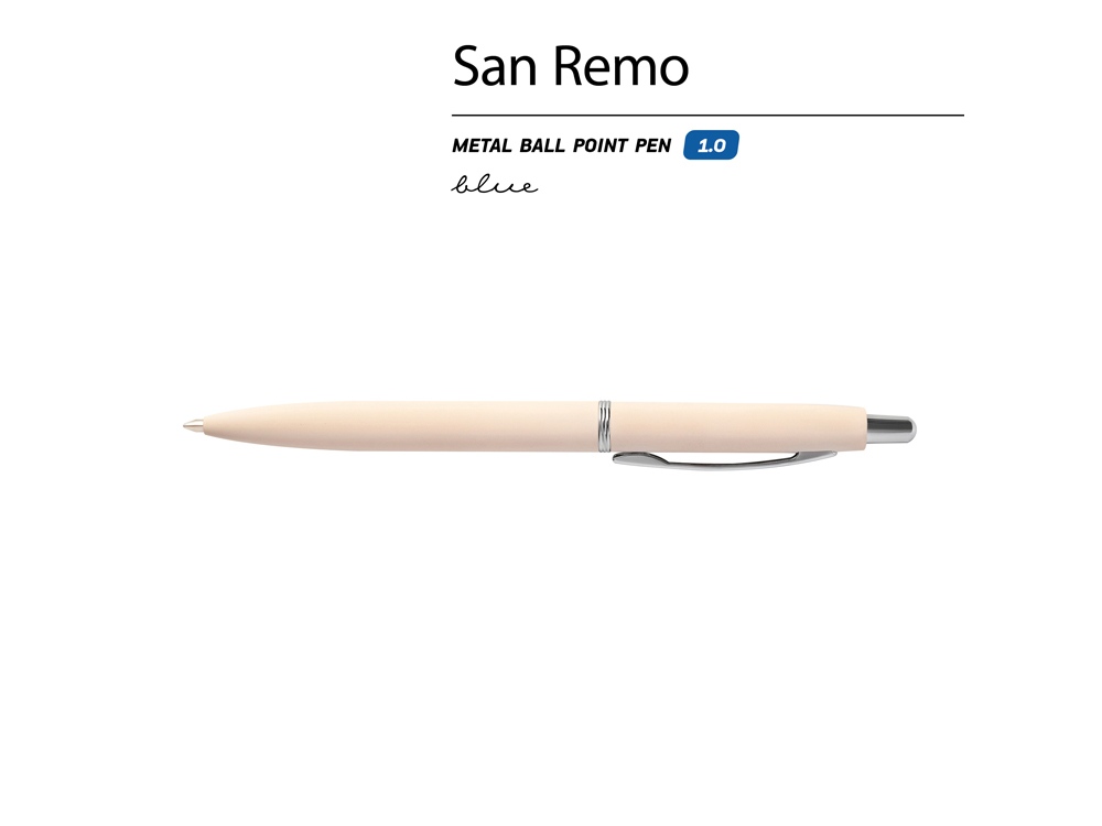 Ручка металлическая шариковая San Remo, софт-тач, 1.0 мм, пудровый, розовый