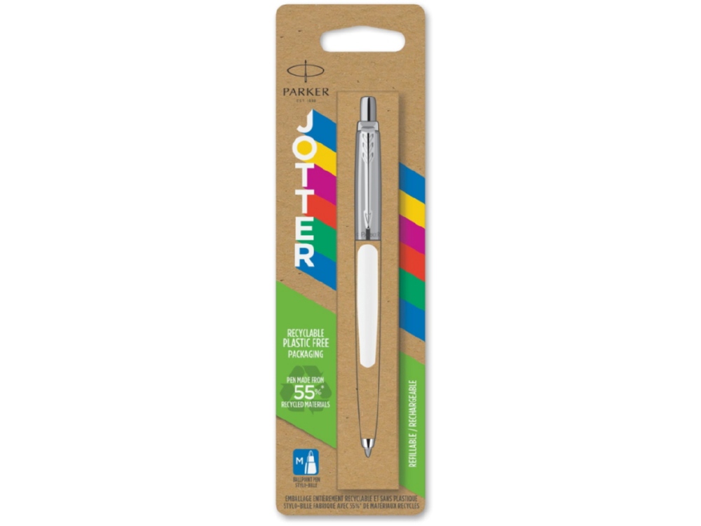 Шариковая ручка Parker Jotter ORIGINALS WHITE CT, стержень: Mblue ЭКО-УПАКОВКА, белый, серебристый