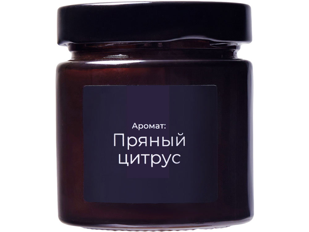Свеча в стеклянной коричневой банке 200мл, аромат Пряный цирус, фитиль деревянный, коричневый